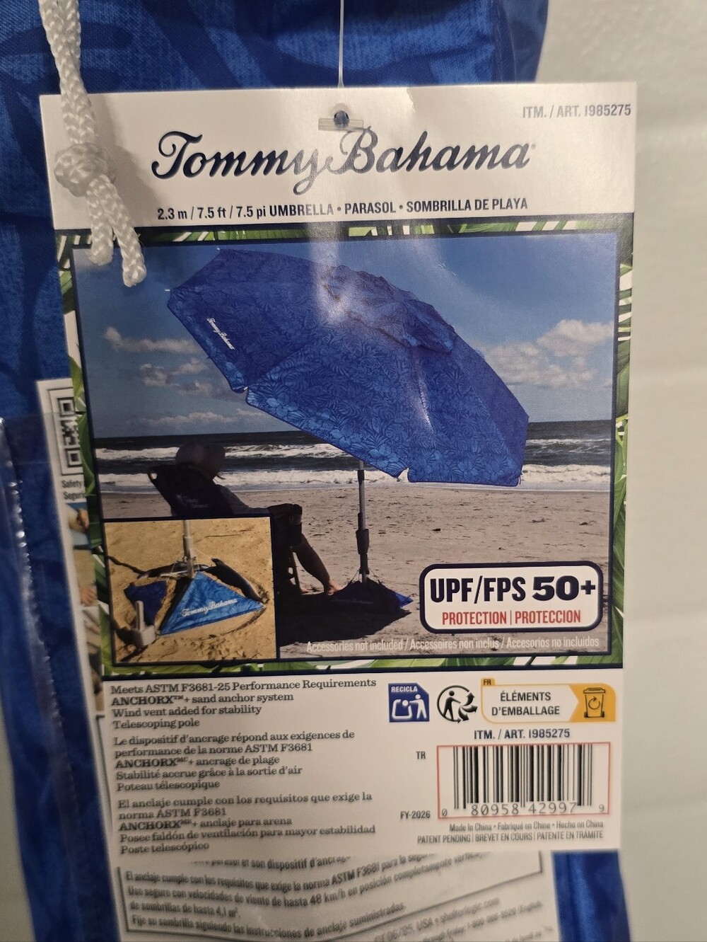 Tommy Bahama UPF 50+ ANCHORX 8’ Beach Umbrella